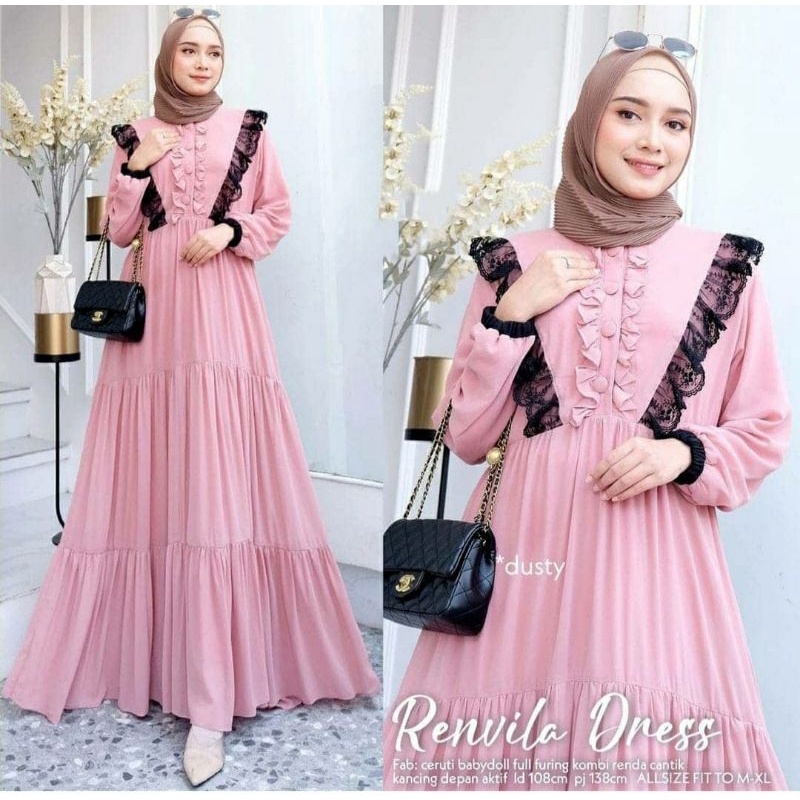 Renvilla Maxy Dress Baju Gamis Remaja Wanita Muslimah Simple Terbaru