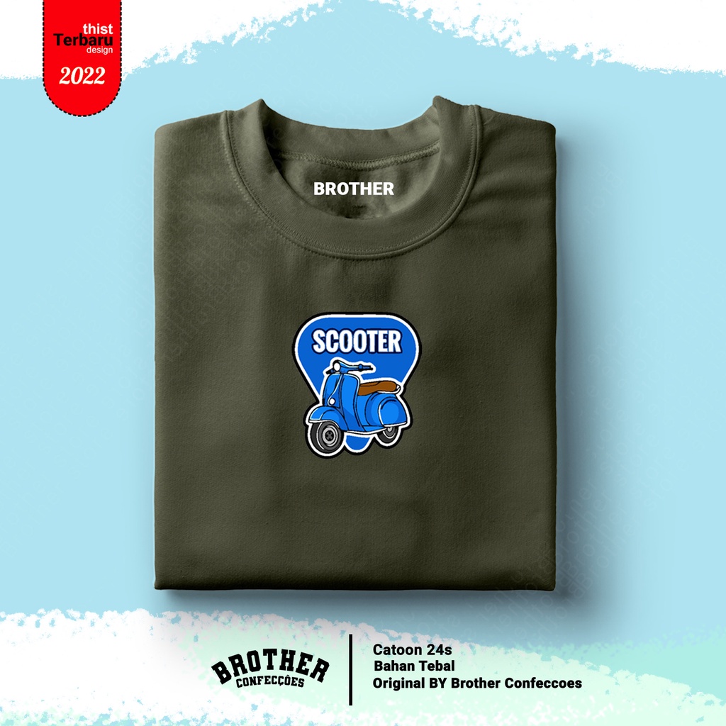 BROTHERSTORE / Kaos Distro Articlel SCOOTER BIRU/ KAOS TEXT BIRU print pria aBU mISTY Premium