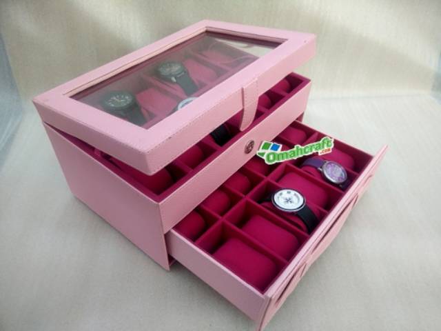 PINK SOFT - Box Jam Tangan Isi 24 Kotak Penyimpanan Jam Tangan Watch Box organizer