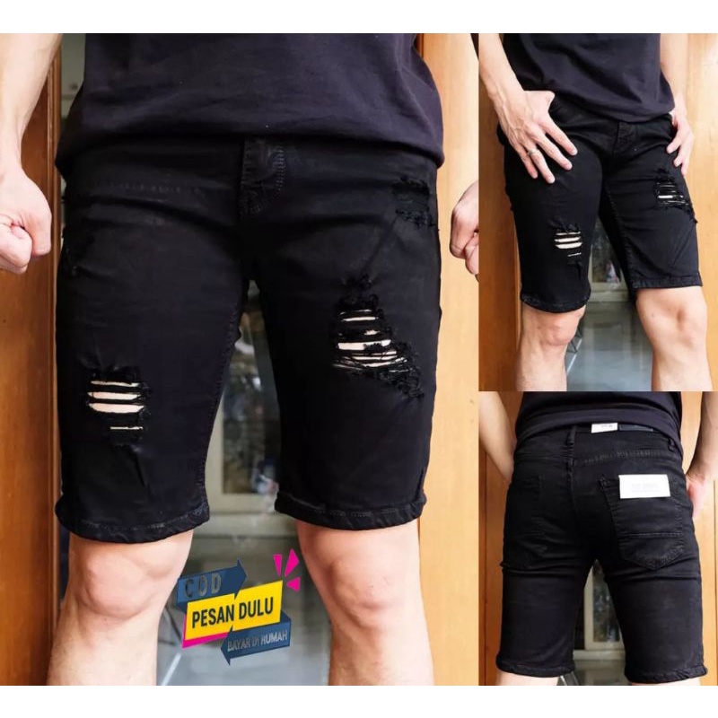 celana pendek celana pendek hitam sobek - celana jeans sobek