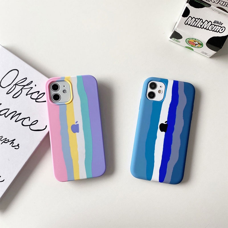 Case Pelindung Bahan Silikon Warna Pelangi Untuk Iphone 11 / XR / 7plus / 8plus