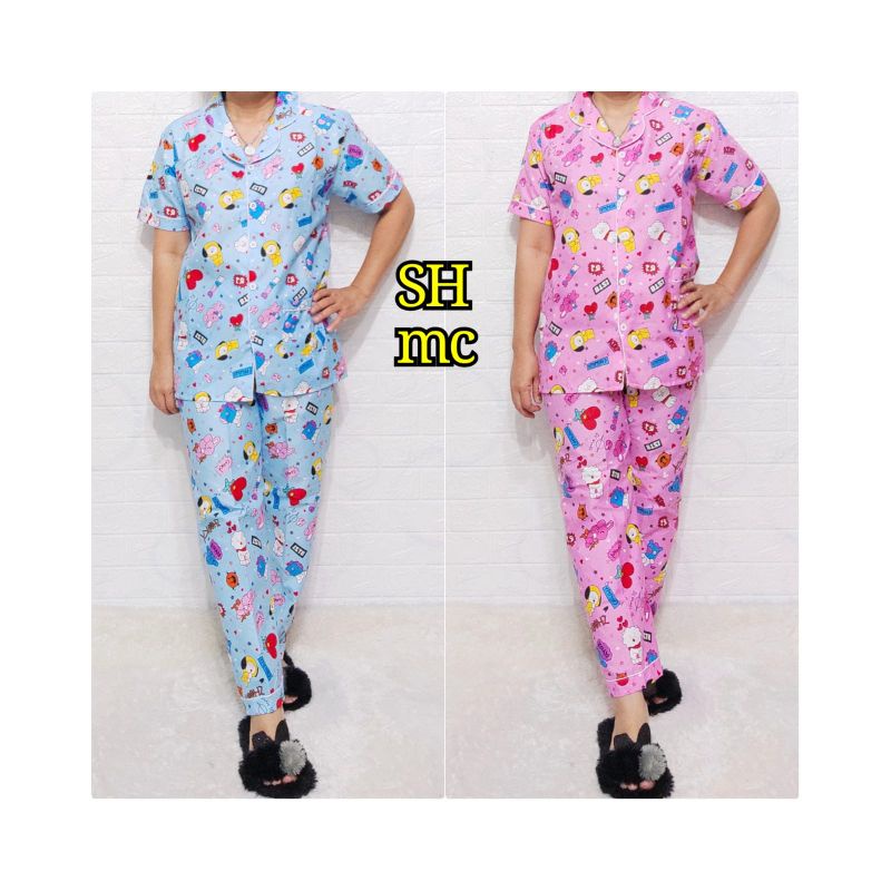 Baju Tidur Piyama Wanita Motif BTS 21 Pajamas Katun  / Baju Tidur setelan Wanita katun CP JUmbo Terbaru Bigsize Kekiniaan