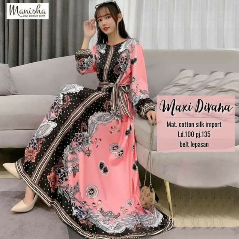 MAXY DRESS WANITA DIVAHA BAHAN SILK IMPORT LD  100