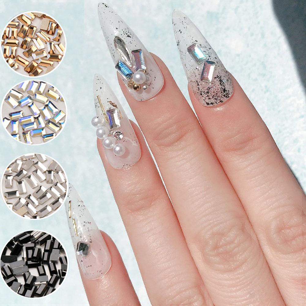 Agustina Nail Art Rhinestones Warna-Warni 30Pcs Geometri Bentuk Kubus Persegi Panjang AB Kristal Dekorasi Kuku