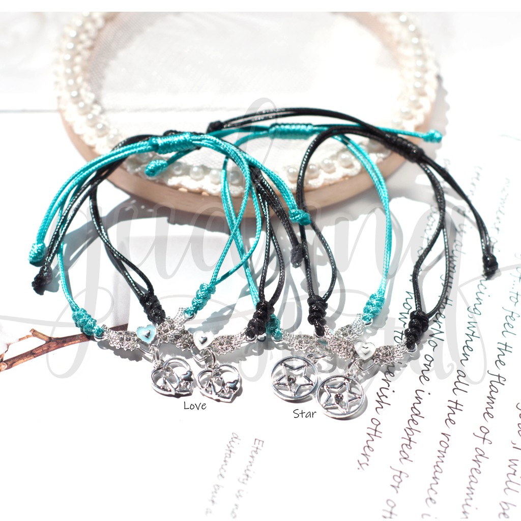 GEMEZ Gelang BFF Tali Tosca Heart Star Kalung Couple SET ISI 2 Bintang Dan Hati Lucu 205318