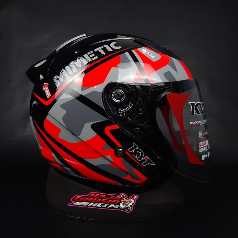 HELM KYT GALAXY FLAT R MOTIF 4 BLACK RED FLUO ORIGINAL HELM KYT GALAXY FLAT VISOR MOTIF ARMY MIMETIC-2