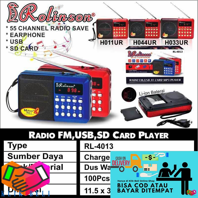 Speaker Pinggang Radio Rolinson RL-4013 / Speaker Portable Radio FM USB SD Card Player MP3