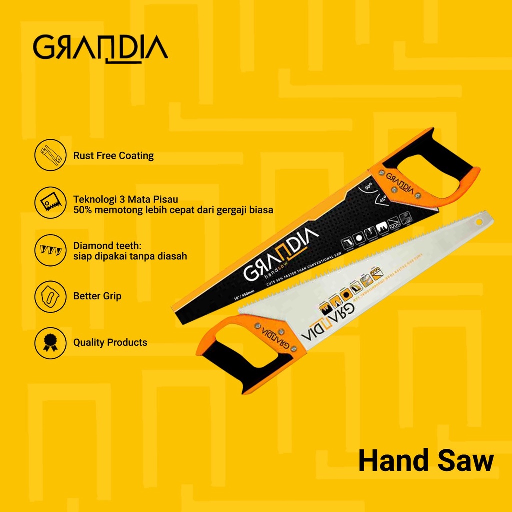 Gergaji Kayu Gigi 3 Mata / Gergaji Tangan / Hand Saw PVC Grandia