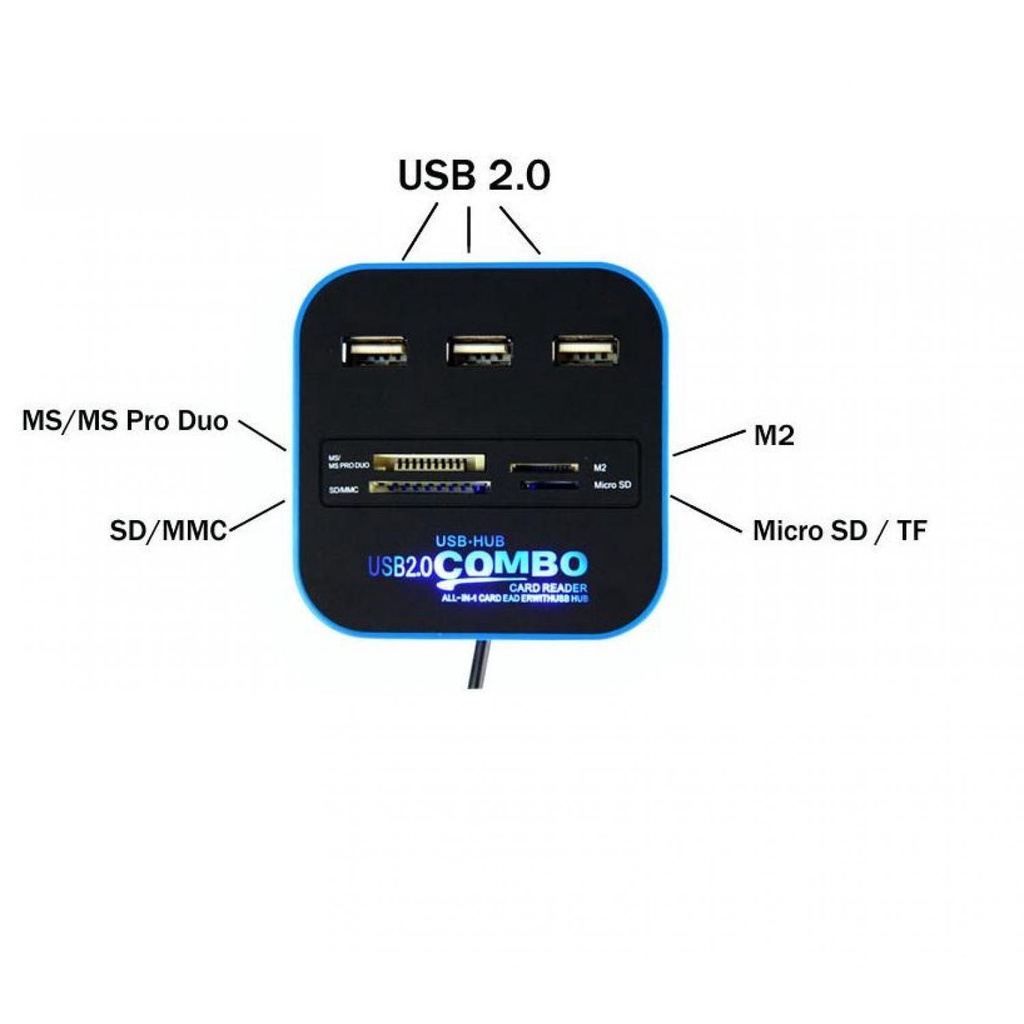 (100% BARANG ORI) Combo Multi Card Reader + 3 USB HUB 2.0 Splitter