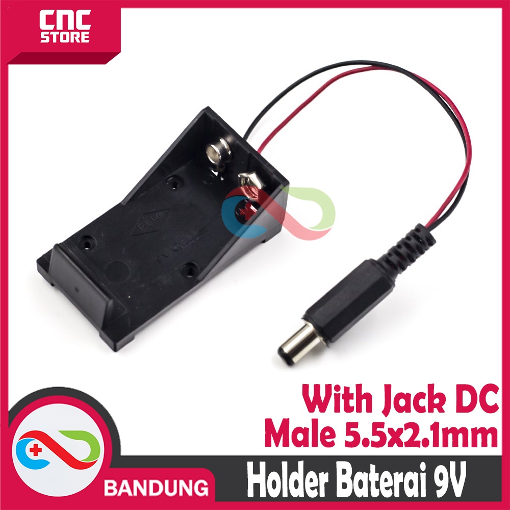 HOLDER BATERAI 9V WITH JACK DC MALE 5.5 X 2.1MM