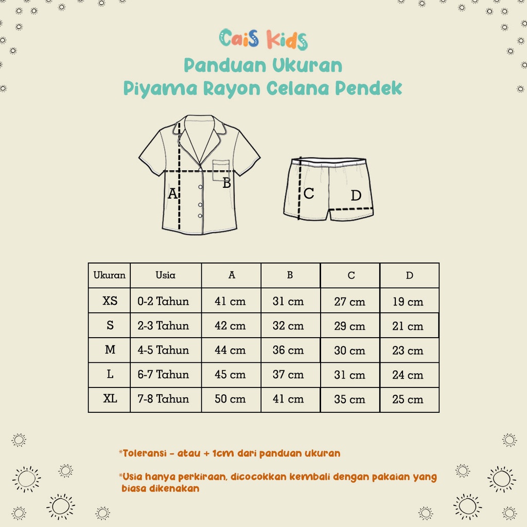 Piyama anak &amp; baju tidur bayi bahan Rayon premium by cais kids usia 1 2 3 4 5 6 7 8 tahun