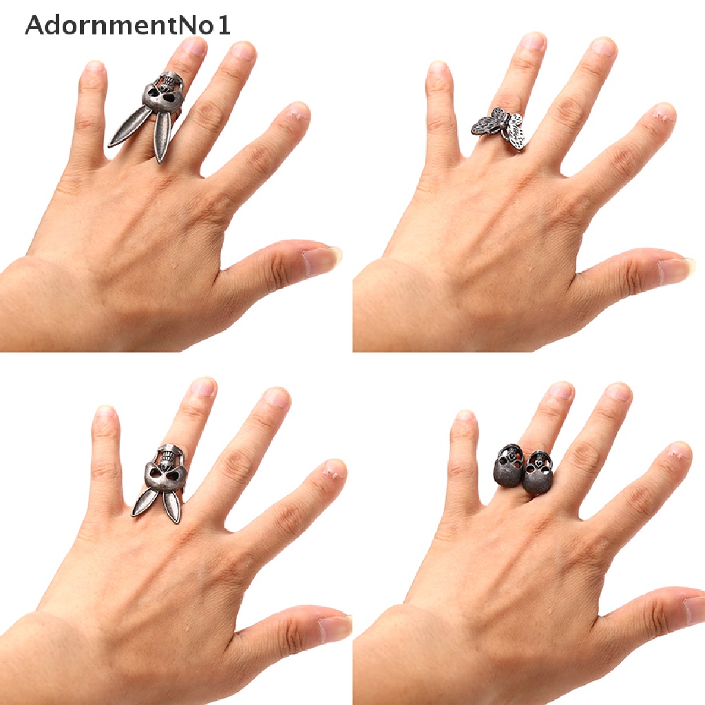 (AdornmentNo1) Cincin Adjustable Gaya Punk Gothic Motif Tengkorak / Kelinci / Kupu-Kupu Untuk Perhiasan Wanita