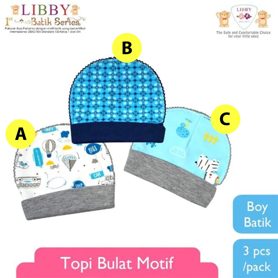 Libby Baby Topi Bulat Batik Boy Biru Topi Libby Bayi Newborn