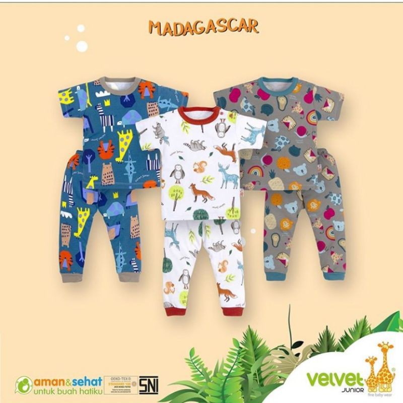 ECER!! VELVET Setelan Bayi SNI Lengan Pendek Celana Panjang Uk. S - XL