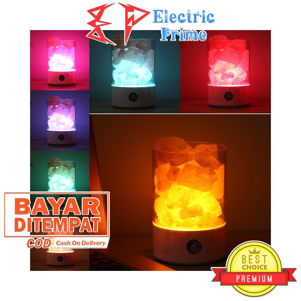 LED Lampu Batu Garam USB Kristal Himalaya Penerang Malam Tempat Tidur Kerja Ruang Tamu