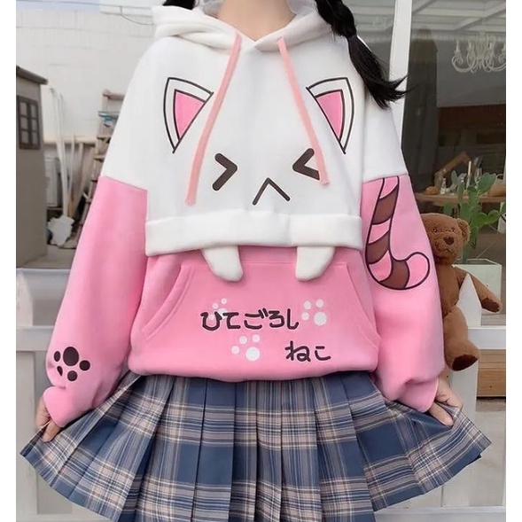 Kawaii Cat Hoodie Kucing Neko Jaket Jacket Imut Animal Kuping Jepang Cute Korea Lover