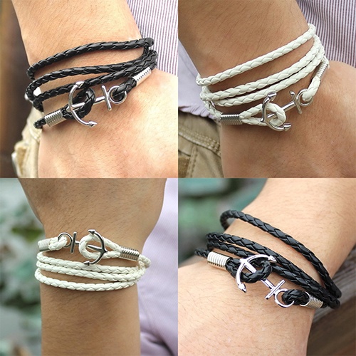 Hu Hu Hu Hu Hu Alat Bantu Pasang Kacamata♡ Gelang Multilayer Bahan Kulit Imitasi Aksen Jangkar Infinity Untuk Pria
