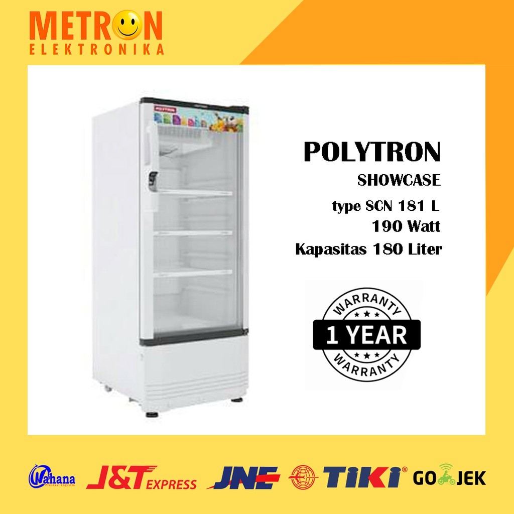 POLYTRON SCN 181 L / SHOW CASE LEMARI PENDINGIN 200 LT LED LAMP BOTTLE OPENER PEMBUKA BOTOL / SCN181