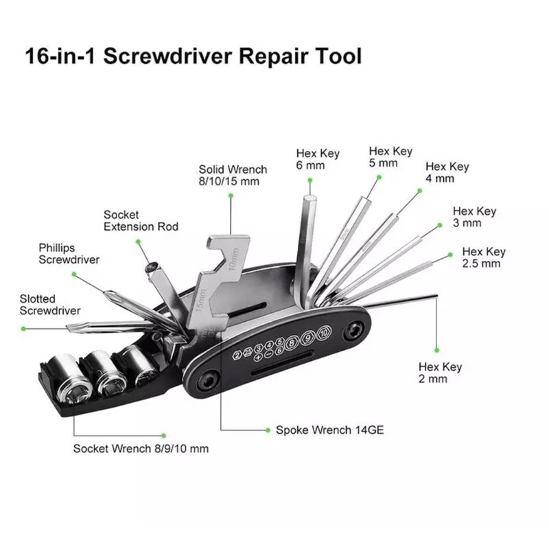 Bike Toolkit Kunci Sepeda Set 16 in 1 Obeng Kunci L Tool Kit United Tools