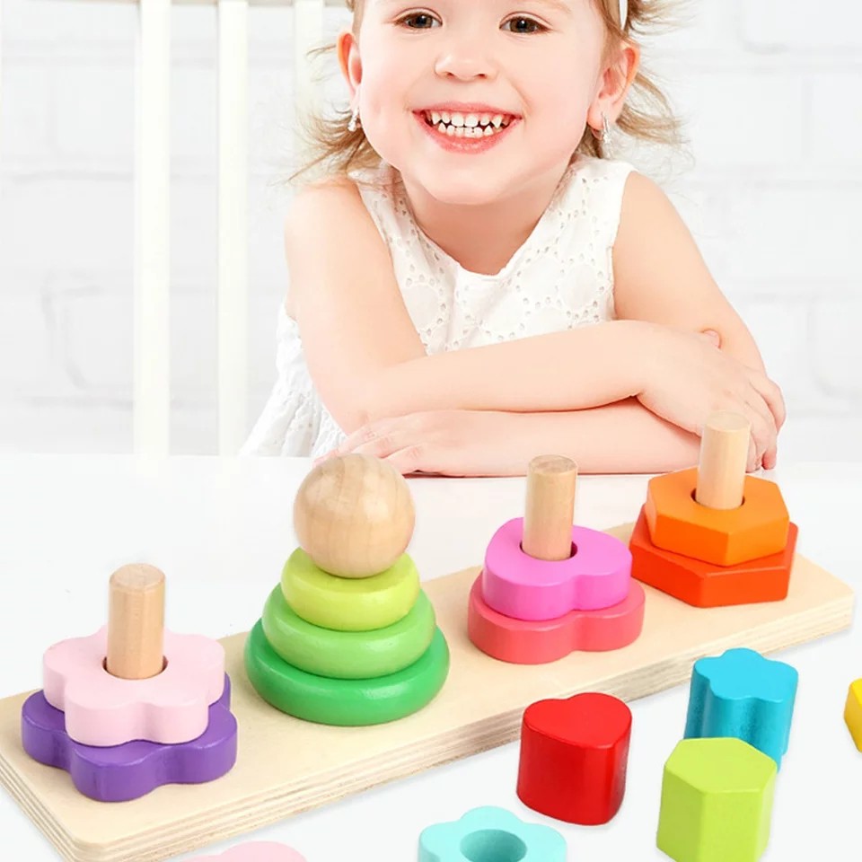 Insert Different Shape Matching Game Anak Mainan Balita Wooden Toys Mainan Kayu Mainan Balok Susun