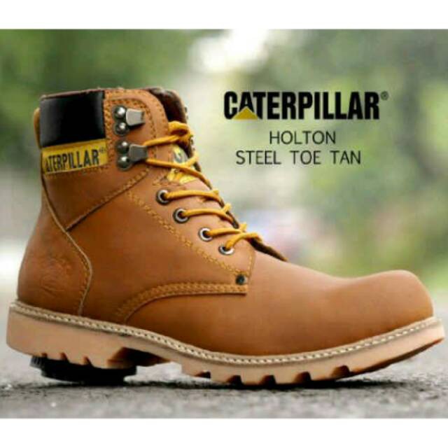 sepatu caterpillar holton safety boots ujung besi pria tracking hiking proyek adventure bikers murah