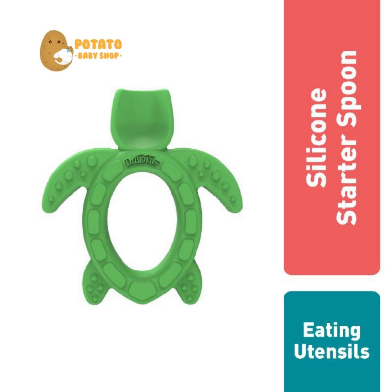 Dr.Brown's Silicone Starter Spoon Teether Turtle - Sendok &amp; Gigitan Bayi