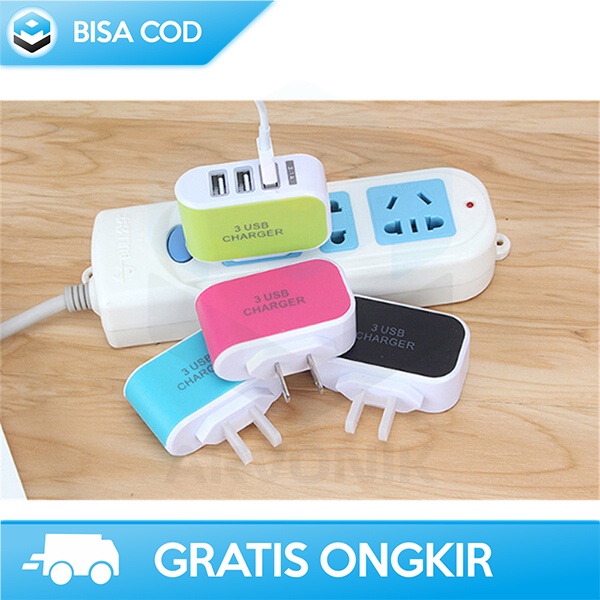 ADAPTER CHARGING 3 PORT USB BY EKA TRAVEL CHARGER COLOKAN EU LED 5V