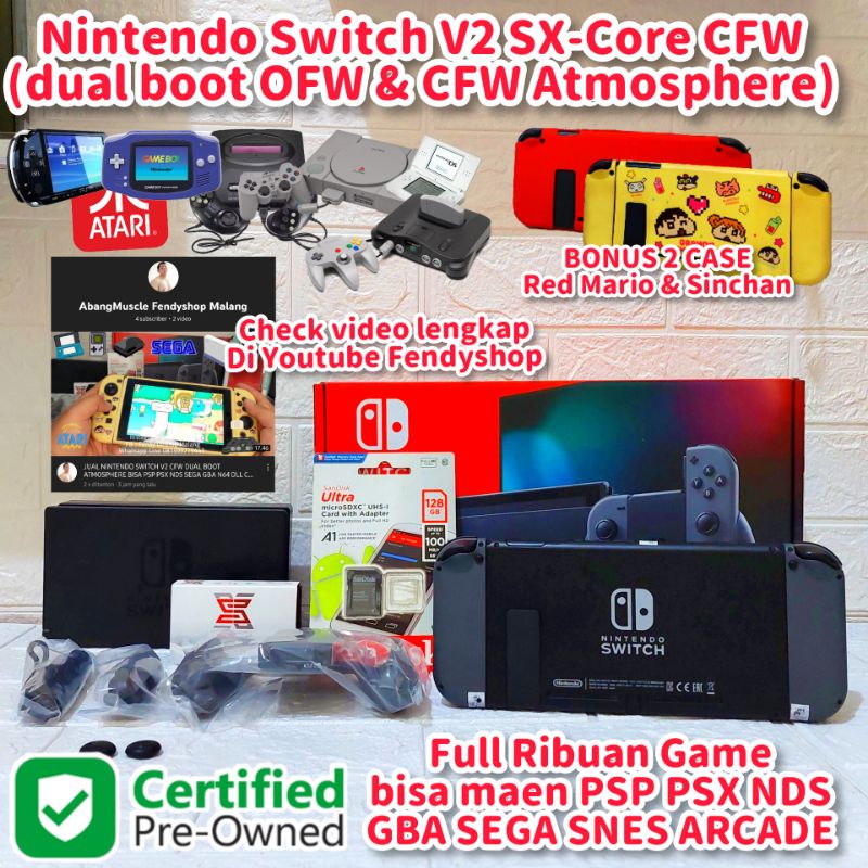 Nintendo switch cfw v2 sx core 128gb Grey full game bisa psp gba dll
