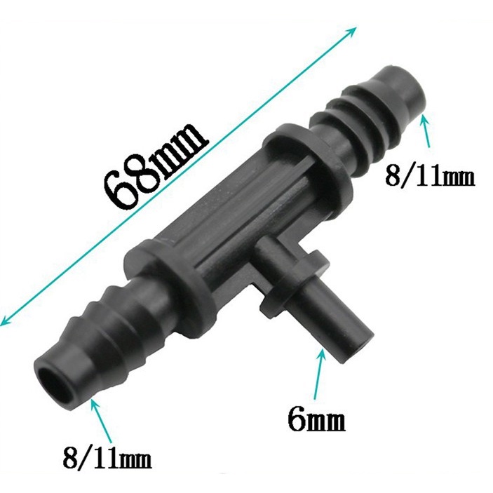 Konektor tee 11mm ke Nozzle / Sambungan Selang PE 11 mm ke Sprayer