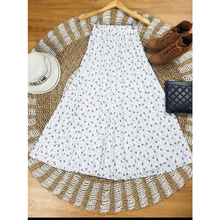 GS-ROK PLISKET DAISY PREMIUM / LILY DAILY PREMIUM /ROK PLISKET PANJANG/ROK PLISKET MOTIF BUNGA-MELATI PUTIH ABU