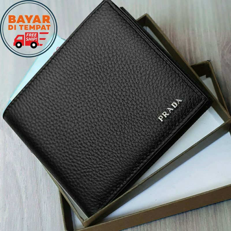 BR548 Dompet Pria + BOX  Dompet Polos Kulit Sintetis Multicard - Hitam murah asli ori