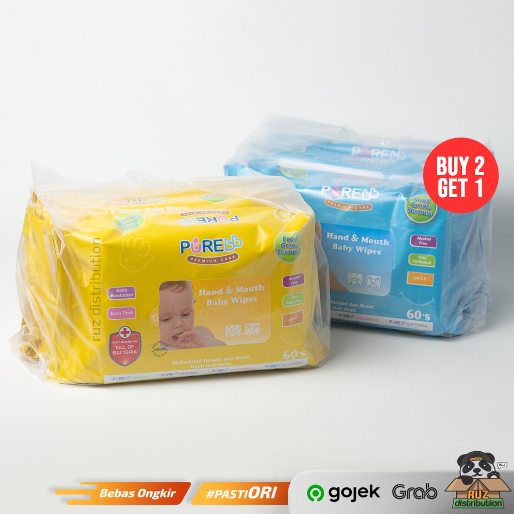 PURE BABY HAND AND MOUTH BABY WIPES (buy 2 get 1) 60's per pack