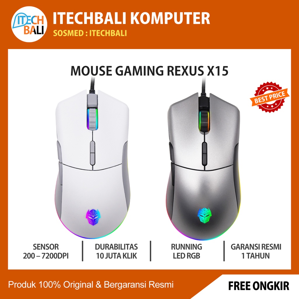 MOUSE MACRO GAMING REXUS RXM-X15 RGB WHITE ORIGINAL | ITECHBALI