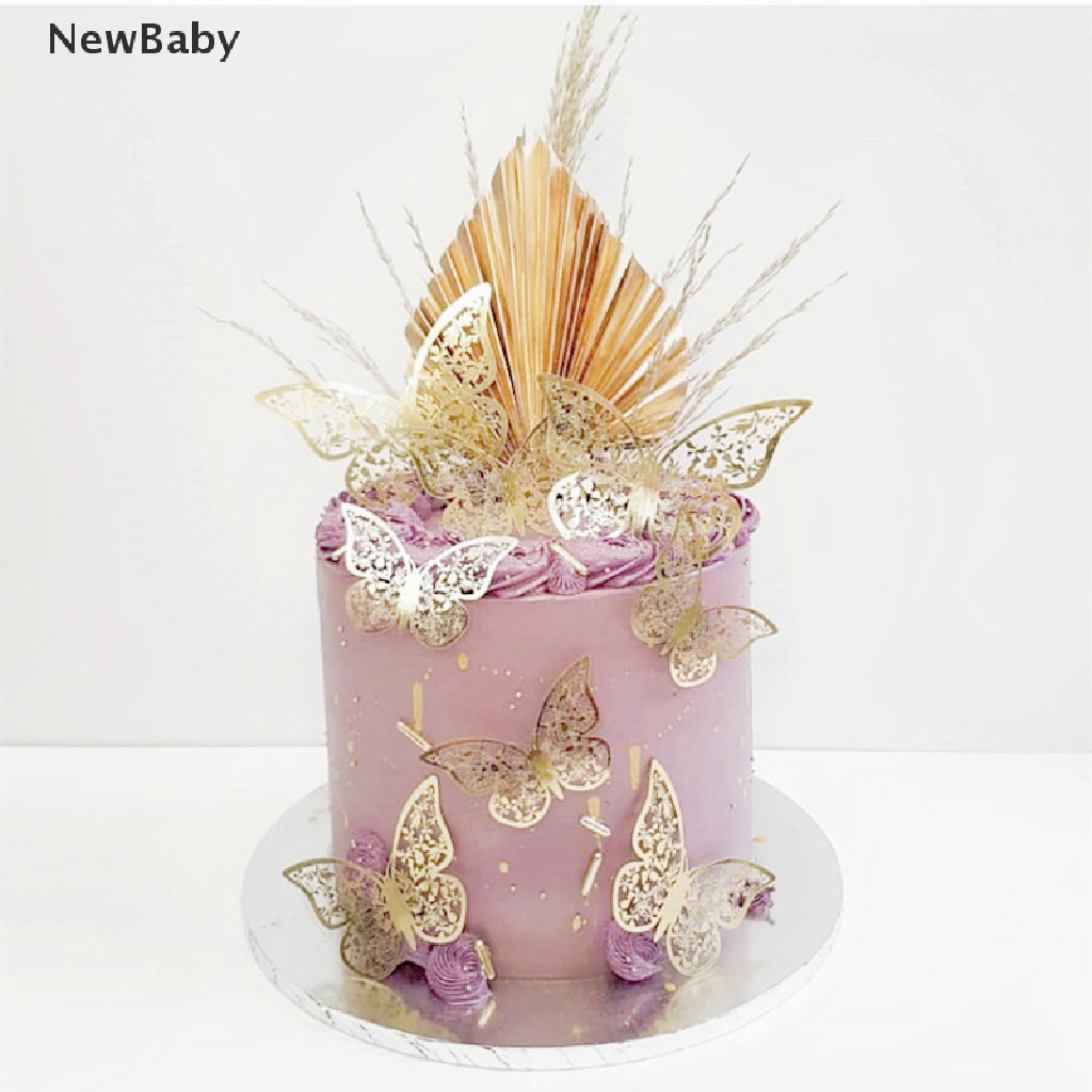 New 12Pcs Hiasan Kupukupu Bahan Metal Warna Gold Untuk Dekorasi Topper Kue