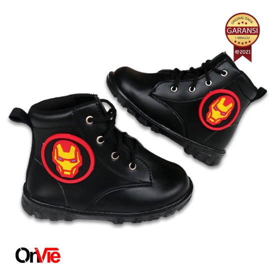 Sepatu Anak Boots Formal Pria Original Kulit Motif Super Hero Ironman