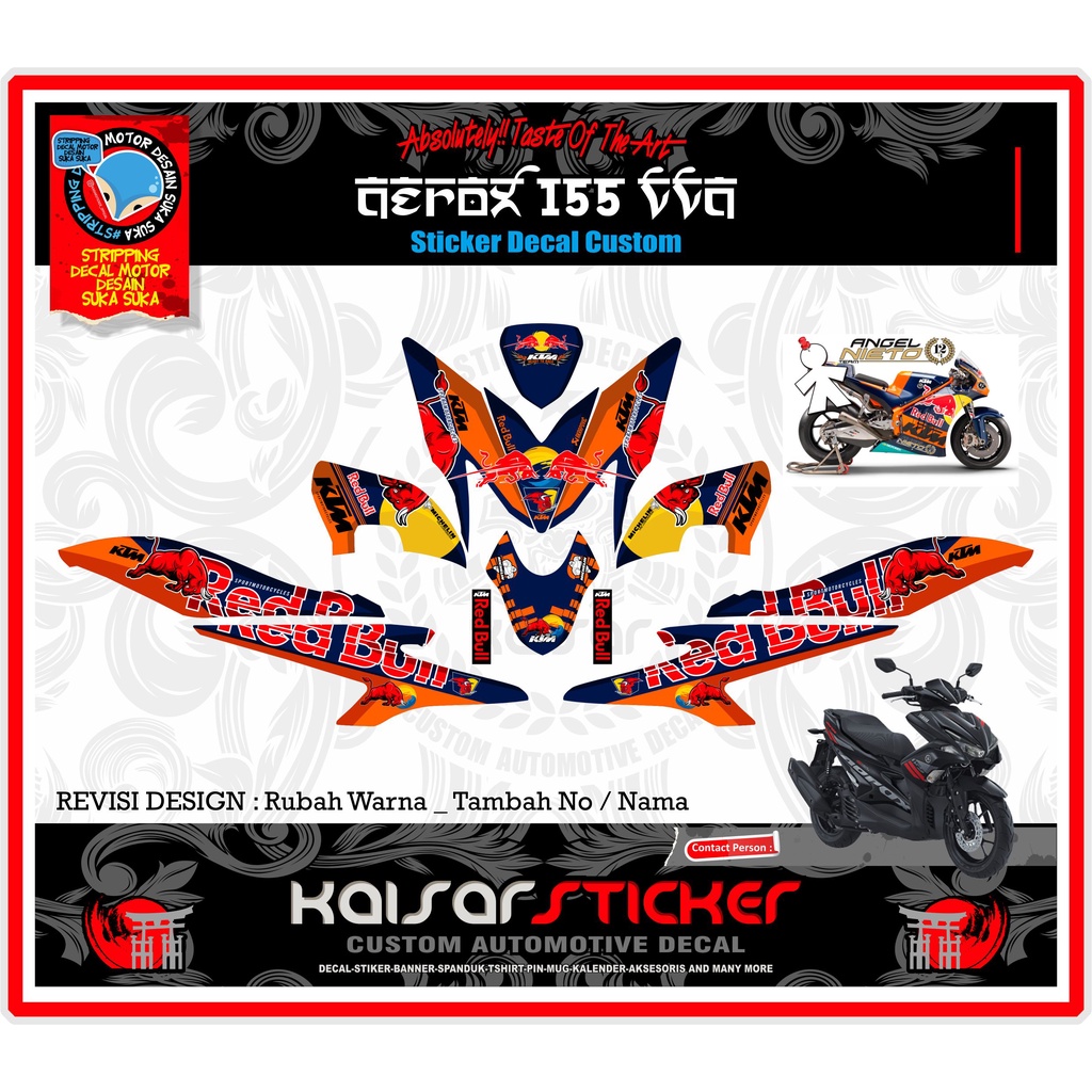 Decal Stiker Motor Aerox 155 Red bull Orange Full Body