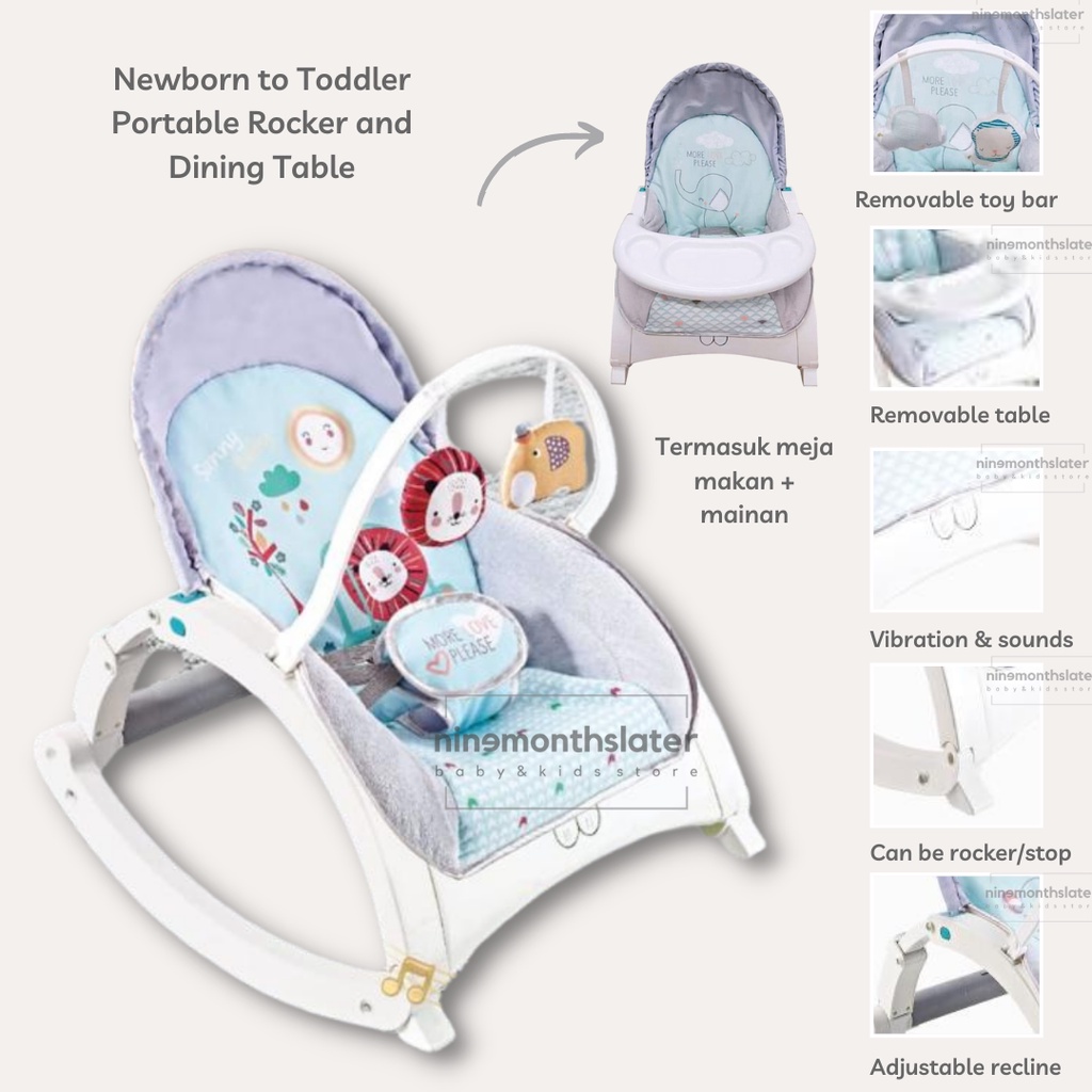 Right Start 2-in-1 BOUNCER DINING TABLE Ayunan Musik Lagu Vibration Anak Dengan Meja Makan Rocker Musical Toy