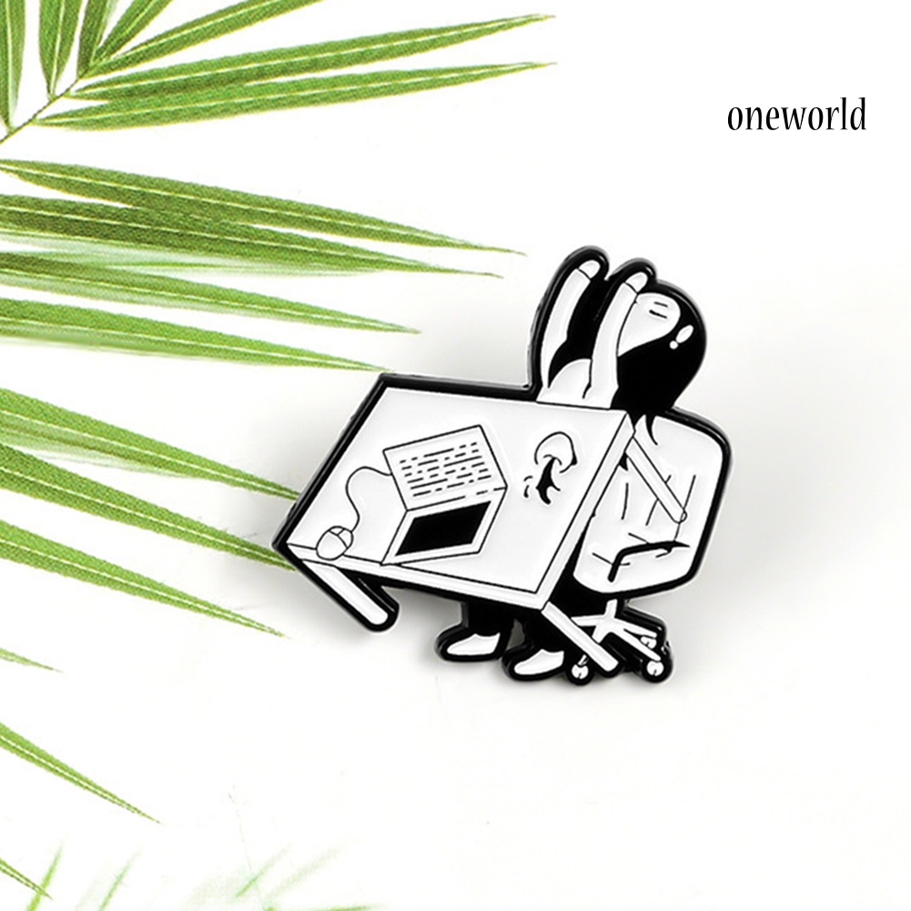 OW@ Chic Office Girl Lift Table Alloy Enamel Brooch Pin Jacket Lapel Badge Decor