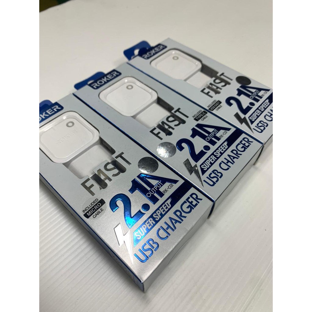 Charger ROKER 2.1A RK-C01 with kabel lightning / charger ROKER 2.1A for iphone / TYPE-C &amp; MICRO-USB