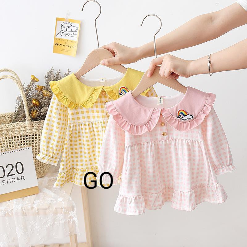 gos DRESS CLOUD KOTAK RAINBOW 5881 EBV Baju Dress Anak Perempuan Import