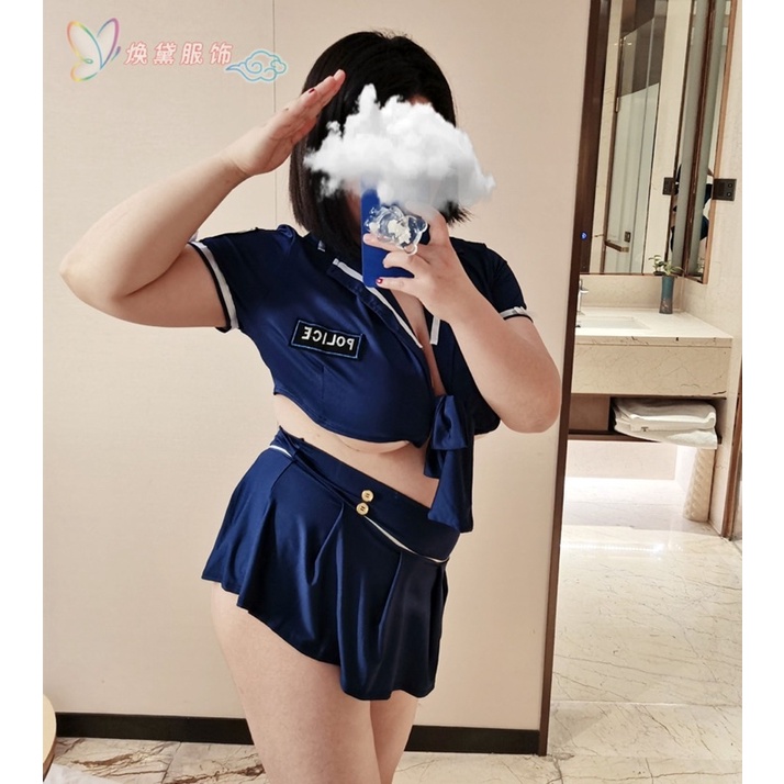 Bigsize Lingerie Tema Women Police Uniform Plus Size Set Baju + Rok Mini Navy Costume Seragam Polisi