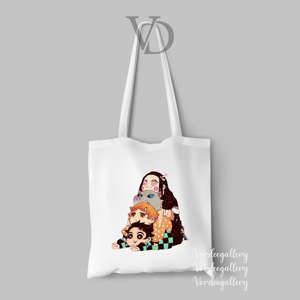 tote bag kanvas gambar demon slayer / tas anime jepang