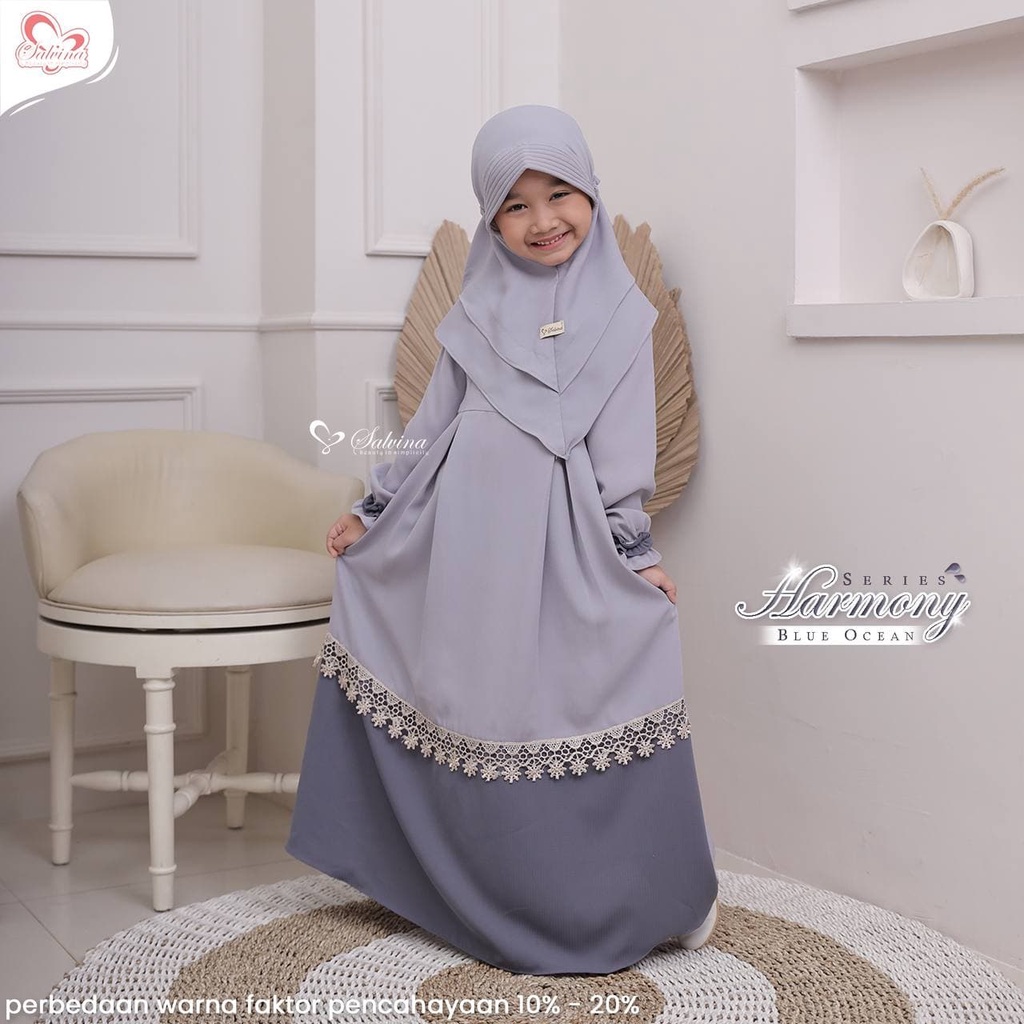 Salvina Hijab Sarimbit Raya Harmony Series BLUE OCEAN Quality Premium Syari'i - Family Set