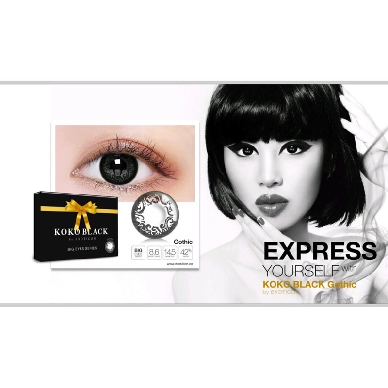 Softlens X2 KOKO BLACK Normal &amp; Minus 0.50 - 3.00 Dia 14.5MM / FREE LENSCASE - KASIMURA