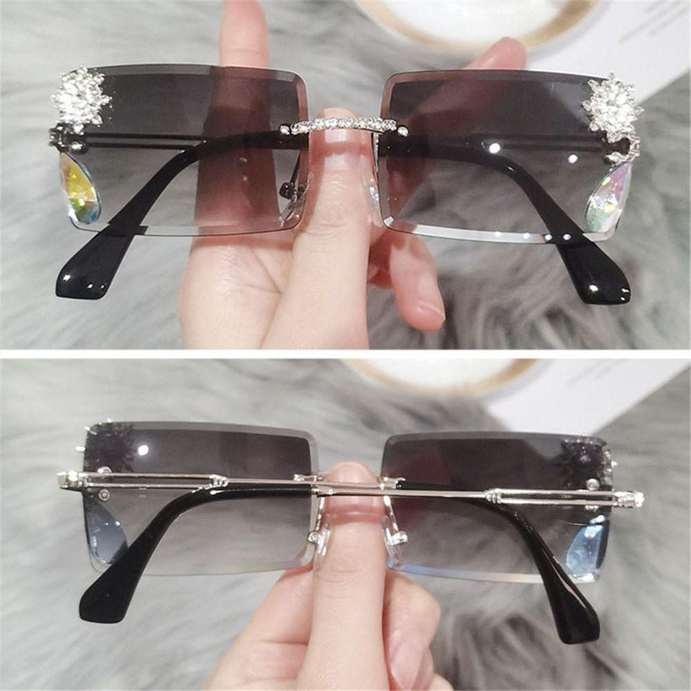 R-flower Rimless Sunglasses Women UV Protection Diamond Eyewear y2k Kacamata Matahari