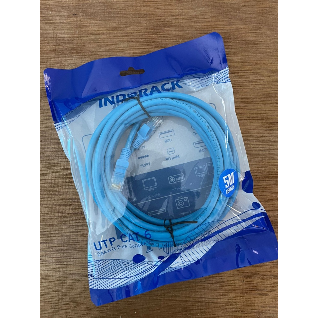 Patch Cord CAT6, 24AWG, 5 Meter Blue / White / Yellow - INDORACK 5 Meter