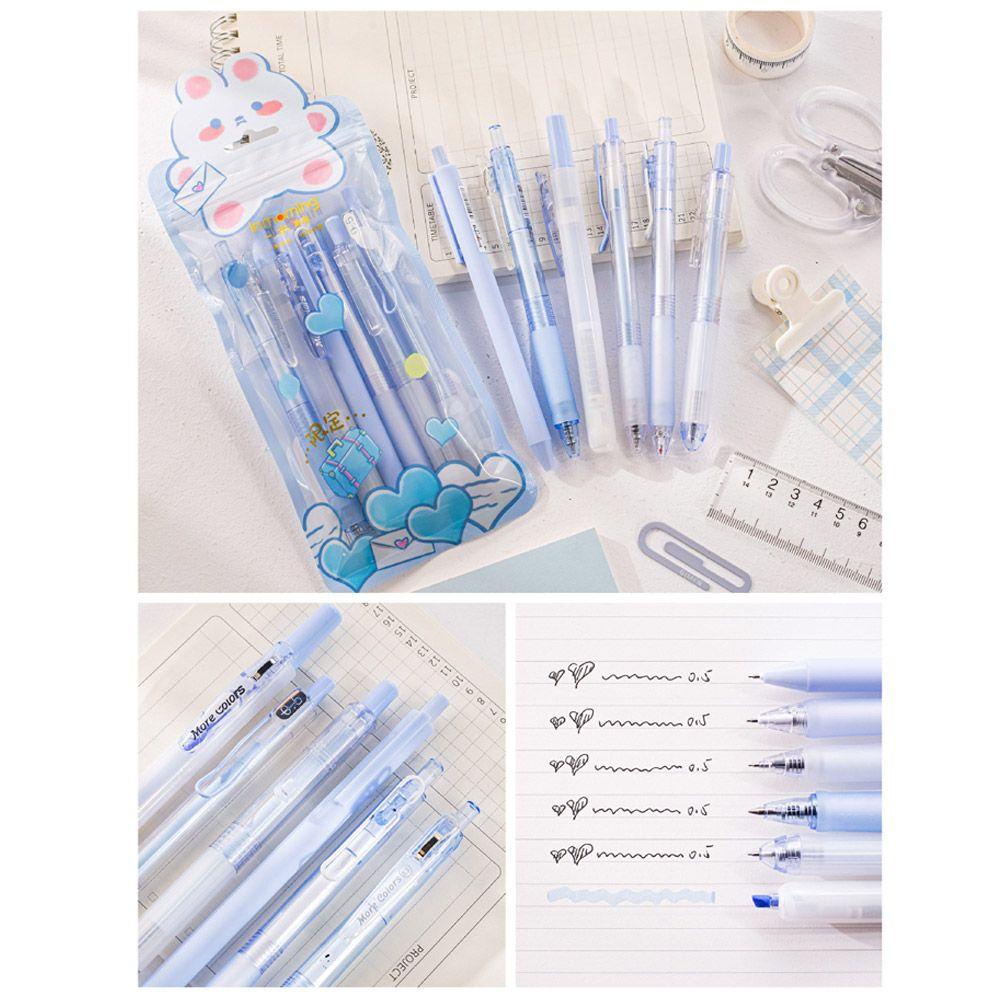 Top 6pcs/Set Gel Pulpen Set Kantor Perlengkapan Sekolah Alat Tulis Kreatif Morandi Berwarna Press Type Marker