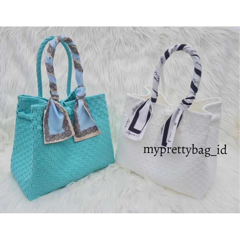 (TANPA ACCESORIES) Short Handle Size M Tas Jaly Tas Jali Tas Anyaman Plastik Premium Warna Pastel