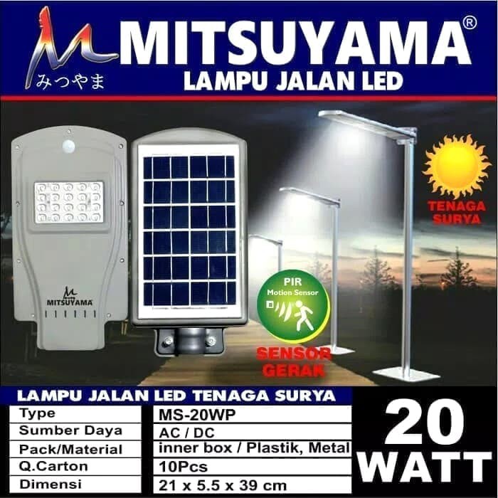 Lampu jalan led tenaga surya 20watt sensor gerak outdor merk mitsuyama