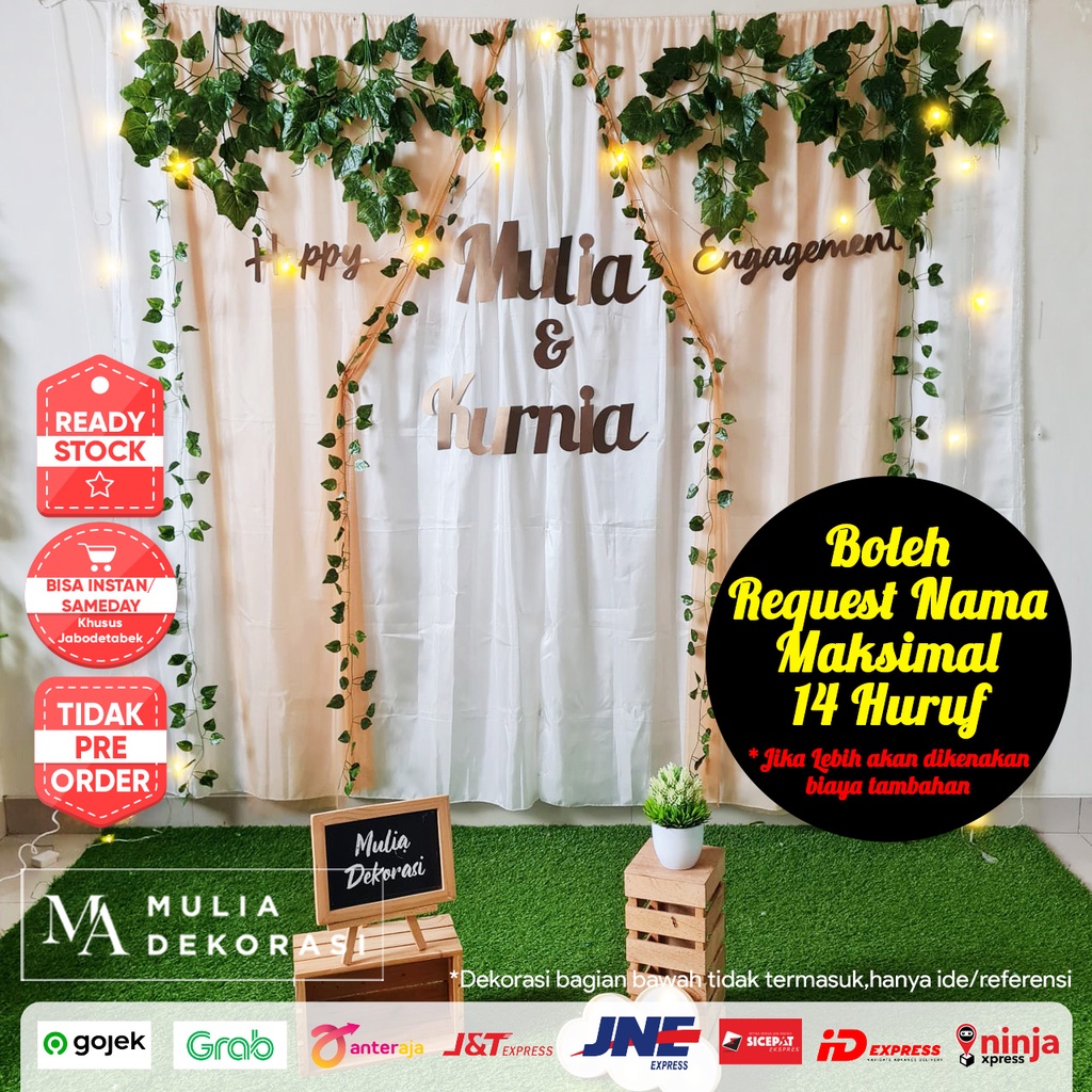 Dekorasi Lamaran Tunangan Backdrop Nikahan PhotoBooth DIY Akad Nikah Aqiqah Khitan Paket Mulia AA Versi 14 Huruf